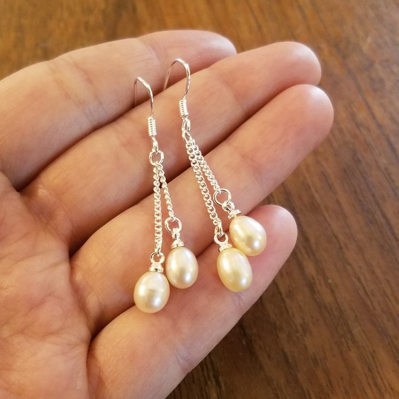 NWOT Genuine Pink Freshwater Pearl Drop Earrings - Picture 2 of 6